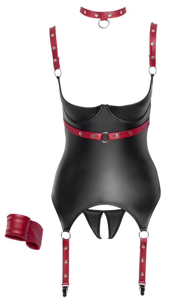 Basque Cottelli BONDAGE Negro/Rojo L - Set Completo con Collar y Esposas