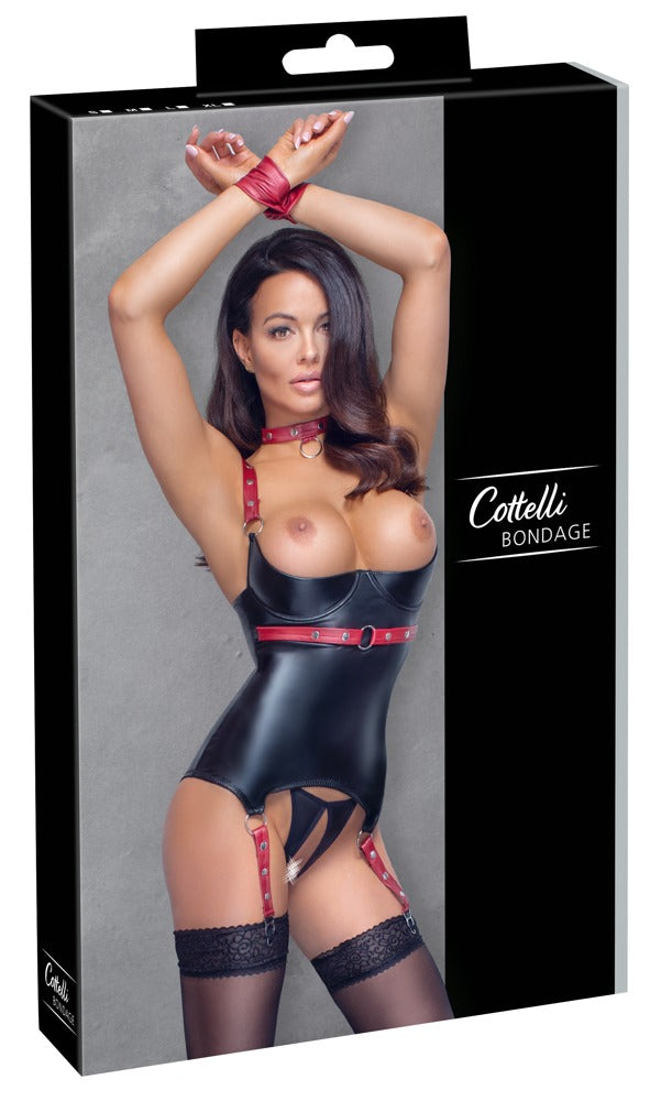 Basque Negro/Rojo XL Cottelli BONDAGE - Set Completo con Collar y Esposas