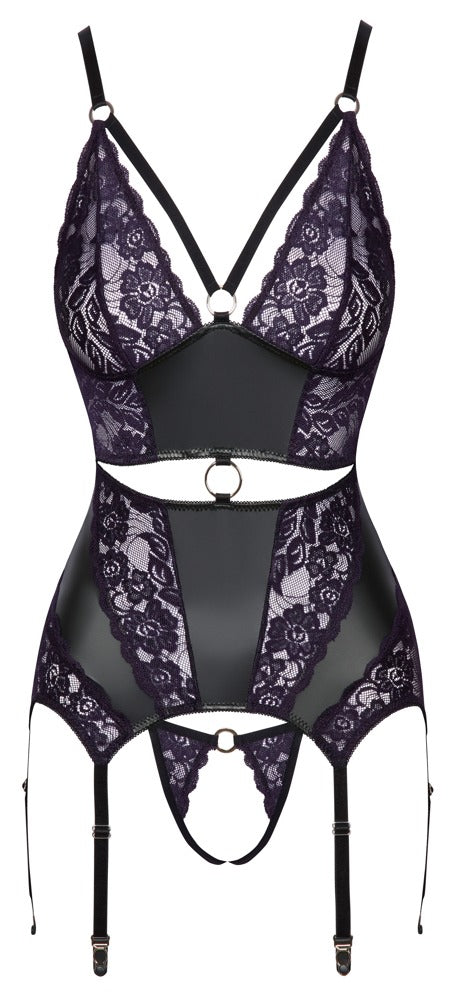 Basque con Liguero Cottelli Lingerie - Negro y Morado S