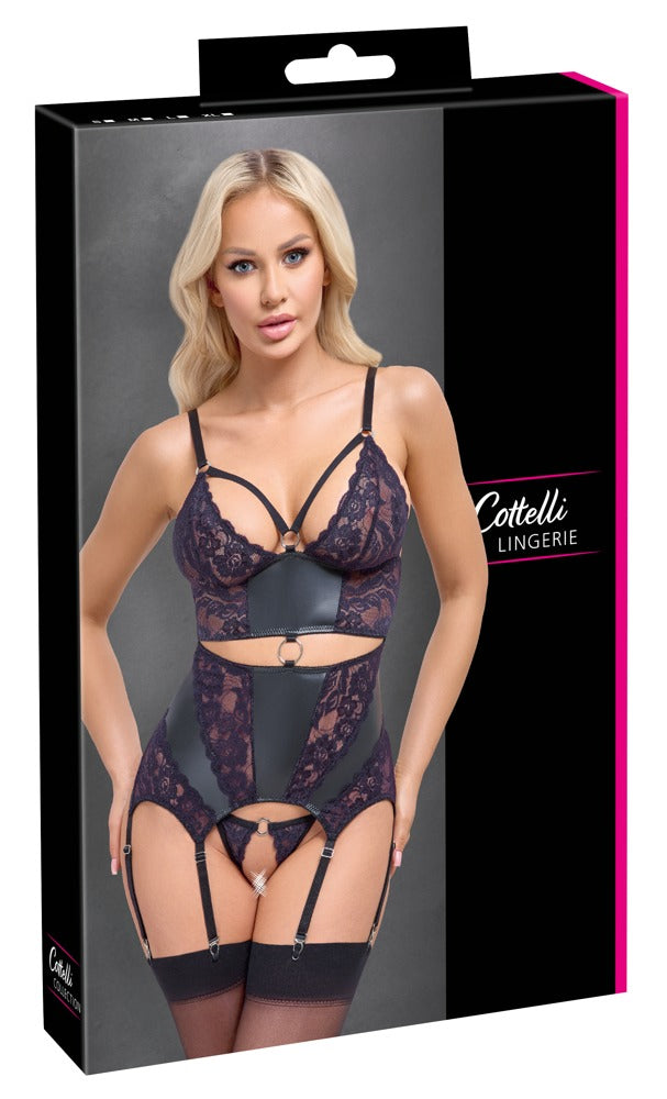 Basque con Liguero Cottelli Lingerie - Negro y Morado S