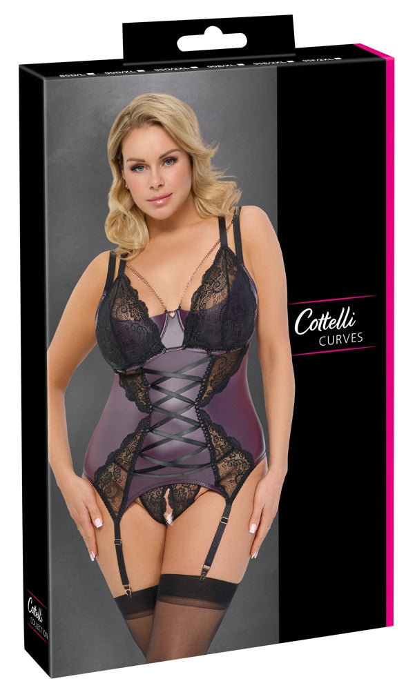 Basque 90D/XL Cottelli Curves - Set Liguero Morado con Encaje Negro