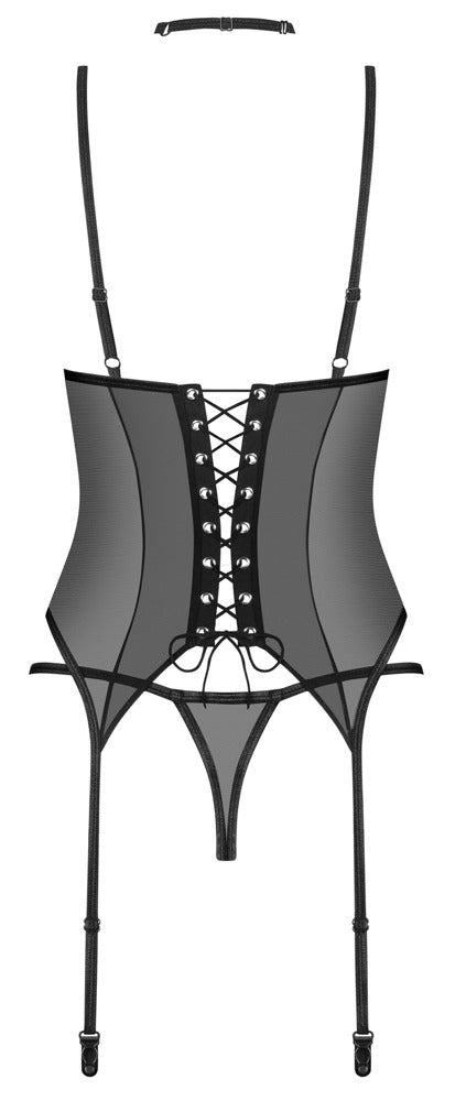 OBS Basque XS/S - Conjunto Erótico Negro con Liguero y Gargantilla