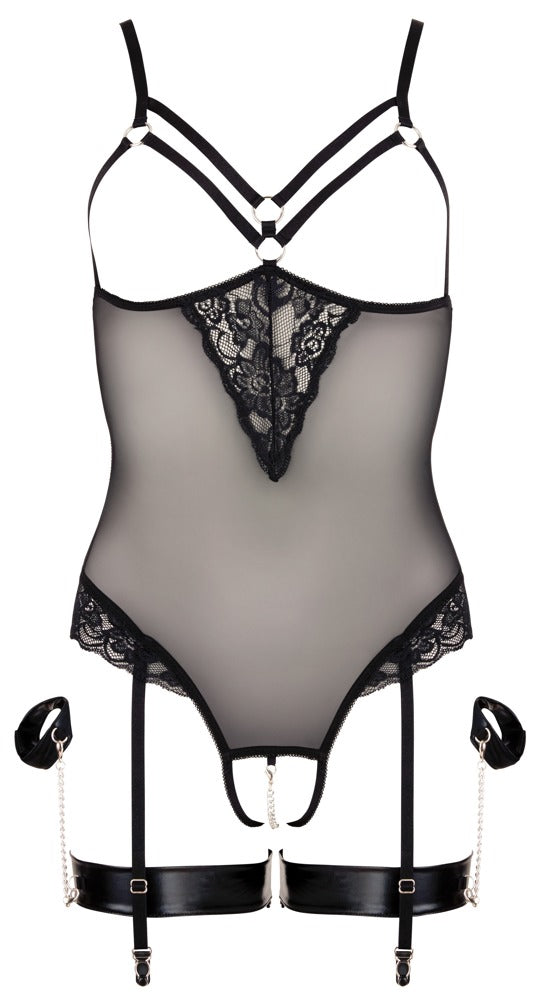 Body Open L Cottelli Bondage - Liguero Transparente con Cadena de Estimulación
