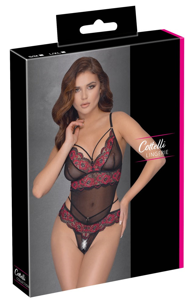 Crotchless Body S/M Encaje Floral Bicolor - Cottelli Lingerie