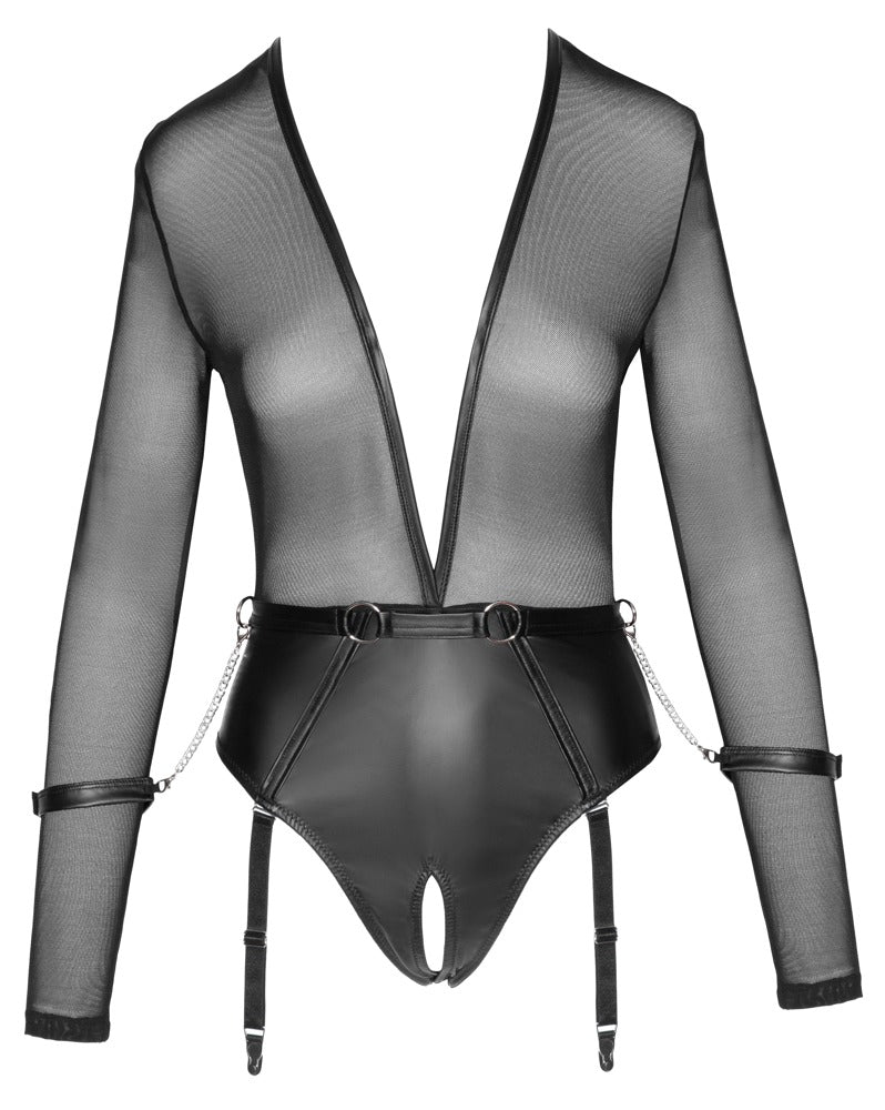 Body Black XL Cottelli BONDAGE - Monopieza Escotada con Accesorios