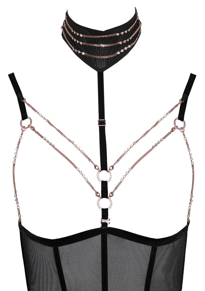 Body Decoration M - Abierta Fina | Powernet con Cadenas Doradas y Strass