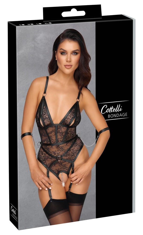 Body Bondage L Cottelli - Lencería Abierta con Cadena y Esposas