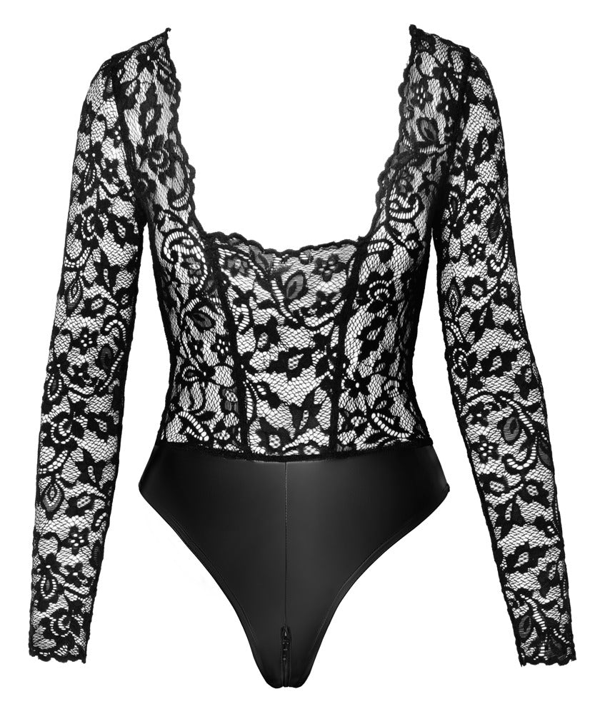 Noir Lace Body XL - Bodysuit de Encaje y Efecto Wet Look