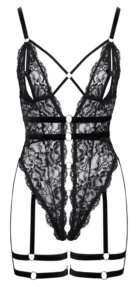 Body Lace L Cottelli - Encaje Floral Negro con Accesorios Desmontables