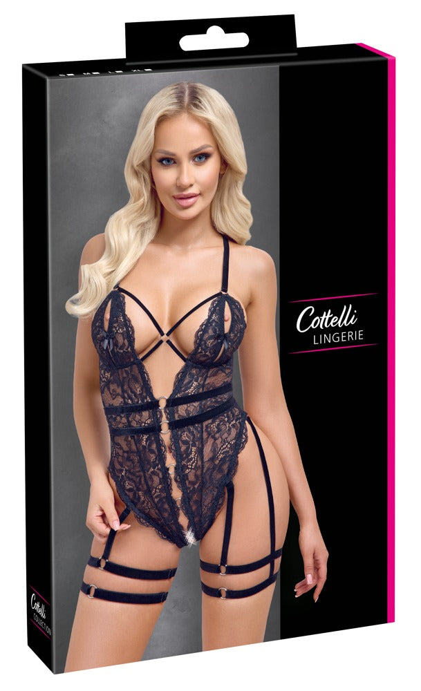 Body Lace L Cottelli - Encaje Floral Negro con Accesorios Desmontables