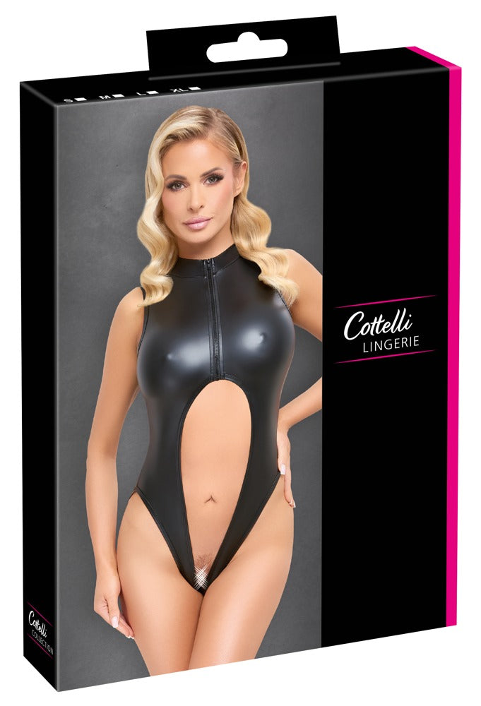 Crotchless Body Zip L - Body Sexy Cottelli Lingerie Negro Mate