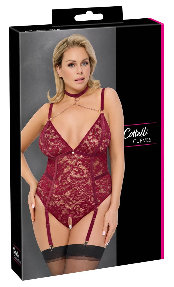 Body sin entrepierna Cottelli Curves encaje rojo XL