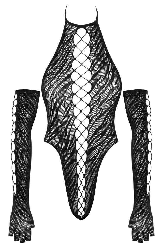 Body Set Fantasy S-L con Guantes - Malla Tigre Cottelli