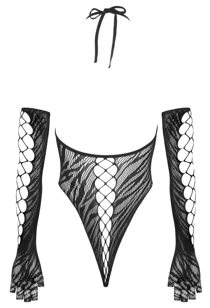 Body Set Fantasy S-L con Guantes - Malla Tigre Cottelli