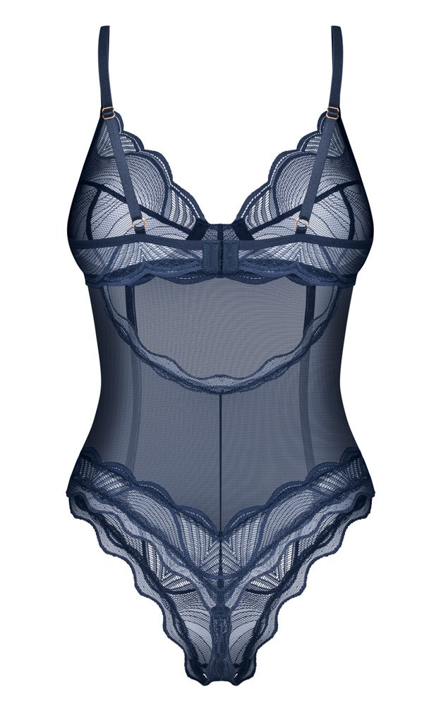 Body Transparente Nightly Blue Obsessive M/L - Ouvert con Encaje