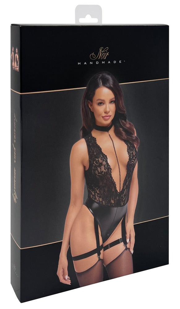 Noir Body Pearls M - Body Negro con Collar de Perlas y Encaje