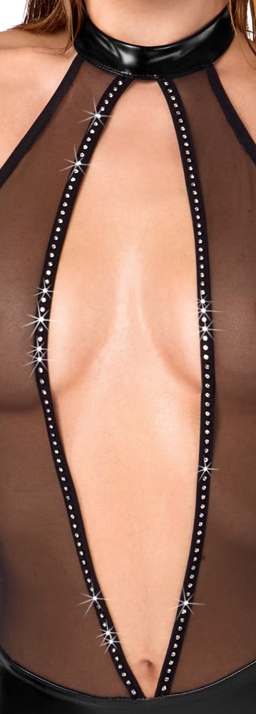 Noir Body Rhinestones XL - Body de String Negro con Piedras Brillantes