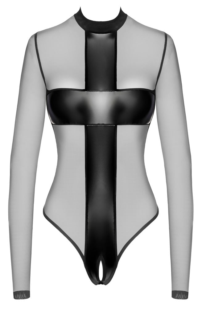 Noir Body Cross L - Body Transparente Manga Larga