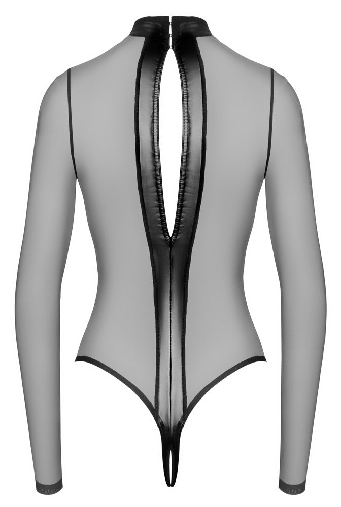 Noir Body Cross L - Body Transparente Manga Larga
