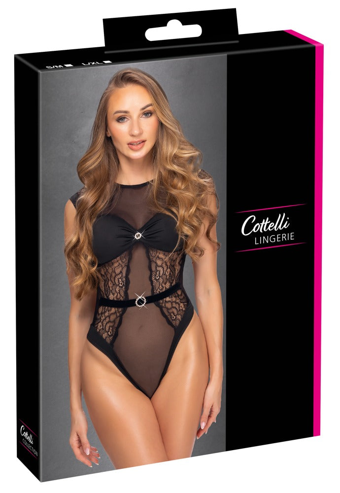 Body Rhinestones S/M Cottelli Lingerie - Encaje Negro con Pedrería