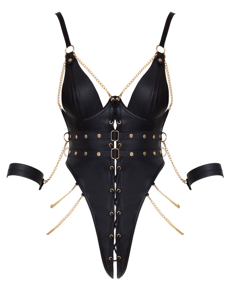 Body Bondage M Cottelli - Piel Sintética Negra con Accesorios Dorados