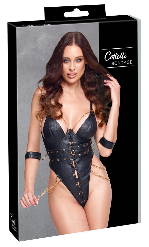 Body Bondage M Cottelli - Piel Sintética Negra con Accesorios Dorados