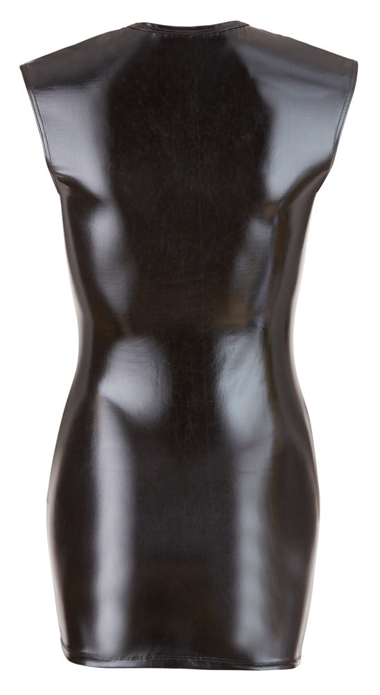 Wet Look Dress with Zip M - Minivestido Negro Brillante Cottelli PARTY