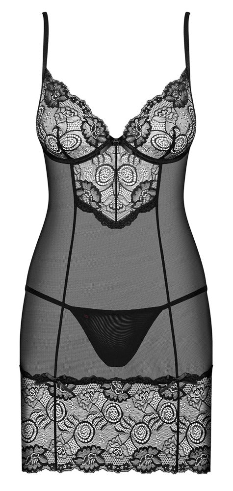 Obsessive Dress S/M - Vestido de Lencería Semitransparente con Encaje