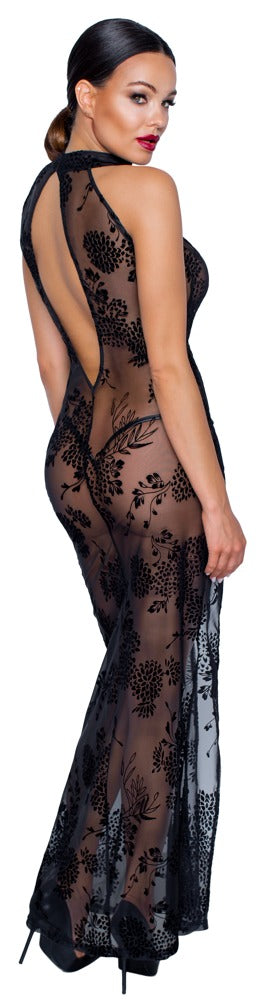Vestido Largo Noir Dress L - Diseño Floral Transparente