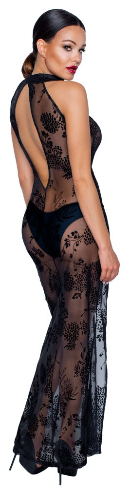 Vestido Largo Noir Dress L - Diseño Floral Transparente