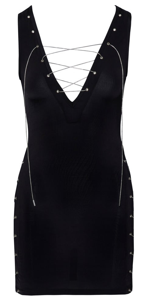 Vestido Negro Ajustado con Cordones Plateados - Cottelli PARTY