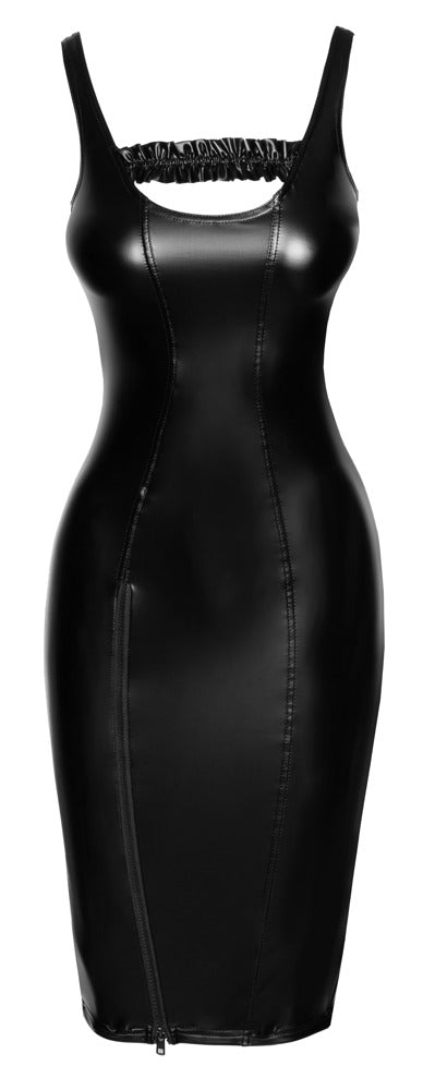 Noir Dress Midi S - Vestido Fiesta Ajustado con Escote y Cremallera Lateral