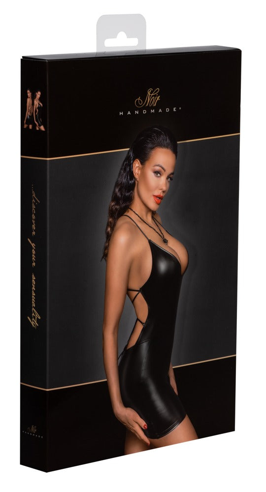 Noir Mini Dress XL - Vestido Corto Ajustado con Efecto Mojado