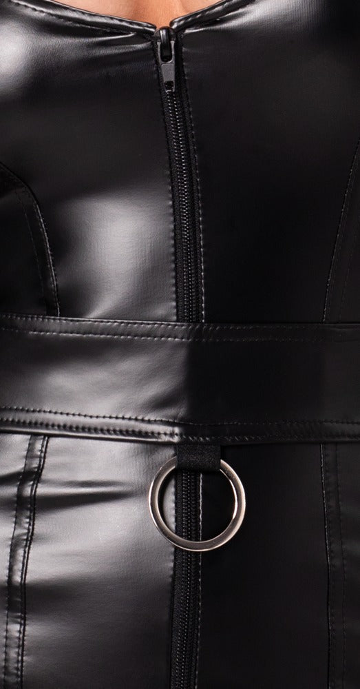 Noir Dress Ring M - Vestido Negro Ajustado con Cremallera Frontal