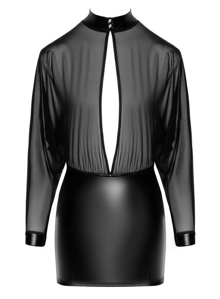Noir Dress Tulle S - Minivestido Negro Elegante con Tul y Efecto Wetlook