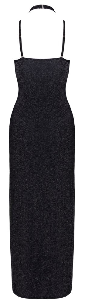 Vestido Largo Plateado Brillante Cottelli PARTY - Escote Halterneck Ajustable