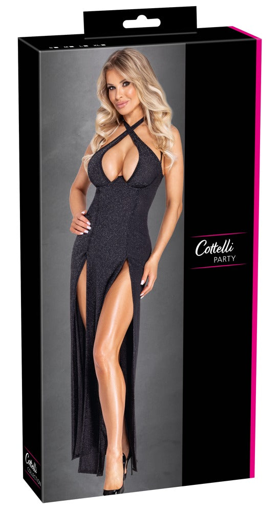 Vestido Largo Plateado Brillante Cottelli PARTY - Escote Halterneck Ajustable