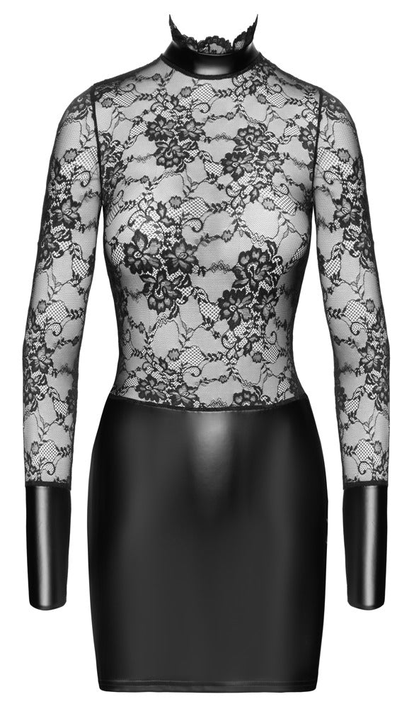 Noir Dress Collar M - Minivestido de Encaje Negro con Powerwetlook