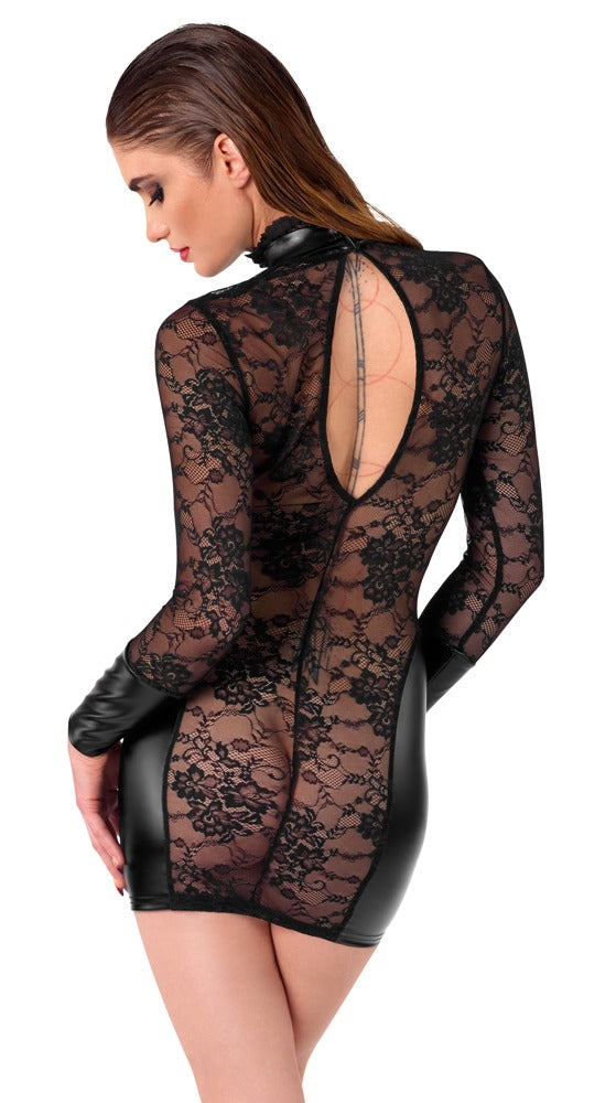 Noir Dress Collar M - Minivestido de Encaje Negro con Powerwetlook