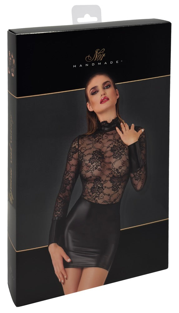 Noir Dress Collar M - Minivestido de Encaje Negro con Powerwetlook