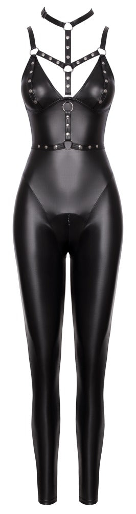 Jumpsuit Harness M Cottelli PARTY - Mono Negro Ajustado con Arnés