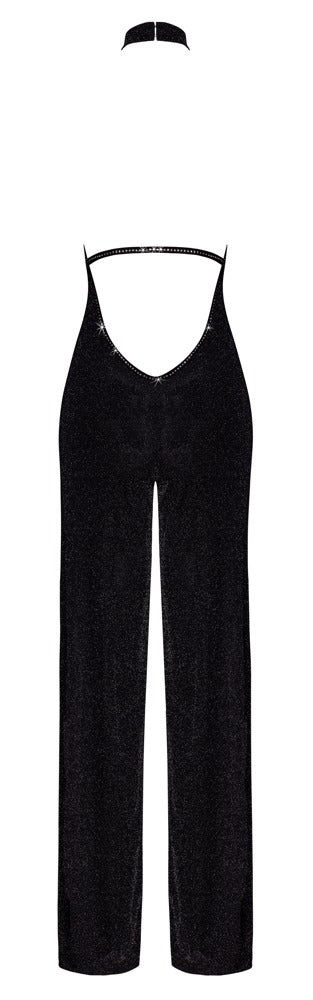 Noir Jumpsuit S - Mono sin Hombros Transparente con Strass