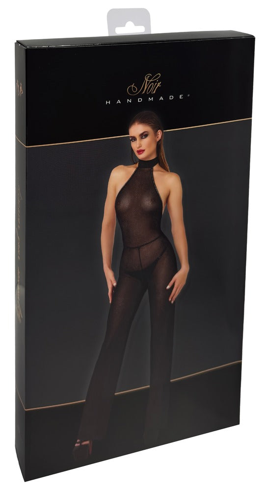 Noir Jumpsuit M - Mono sin Hombros Transparente con Piedras Brillantes