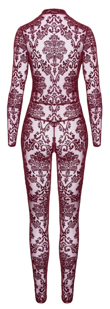 Noir Jumpsuit Red S - Mono Ceñido Transparente con Detalles Aterciopelados