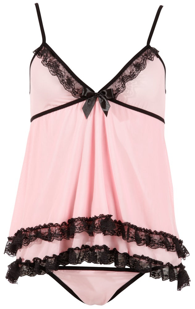 Babydoll Rosa 2XL Cottelli Lingerie - Encaje Negro