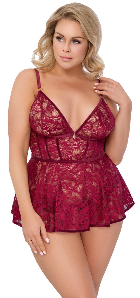 Babydoll Rojo 3XL Cottelli Curves - Encaje y Terciopelo