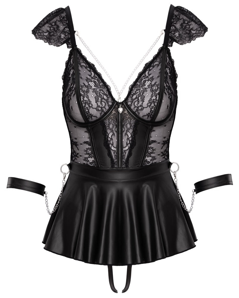 Babydoll Bondage S Negro con Encaje y Accesorios