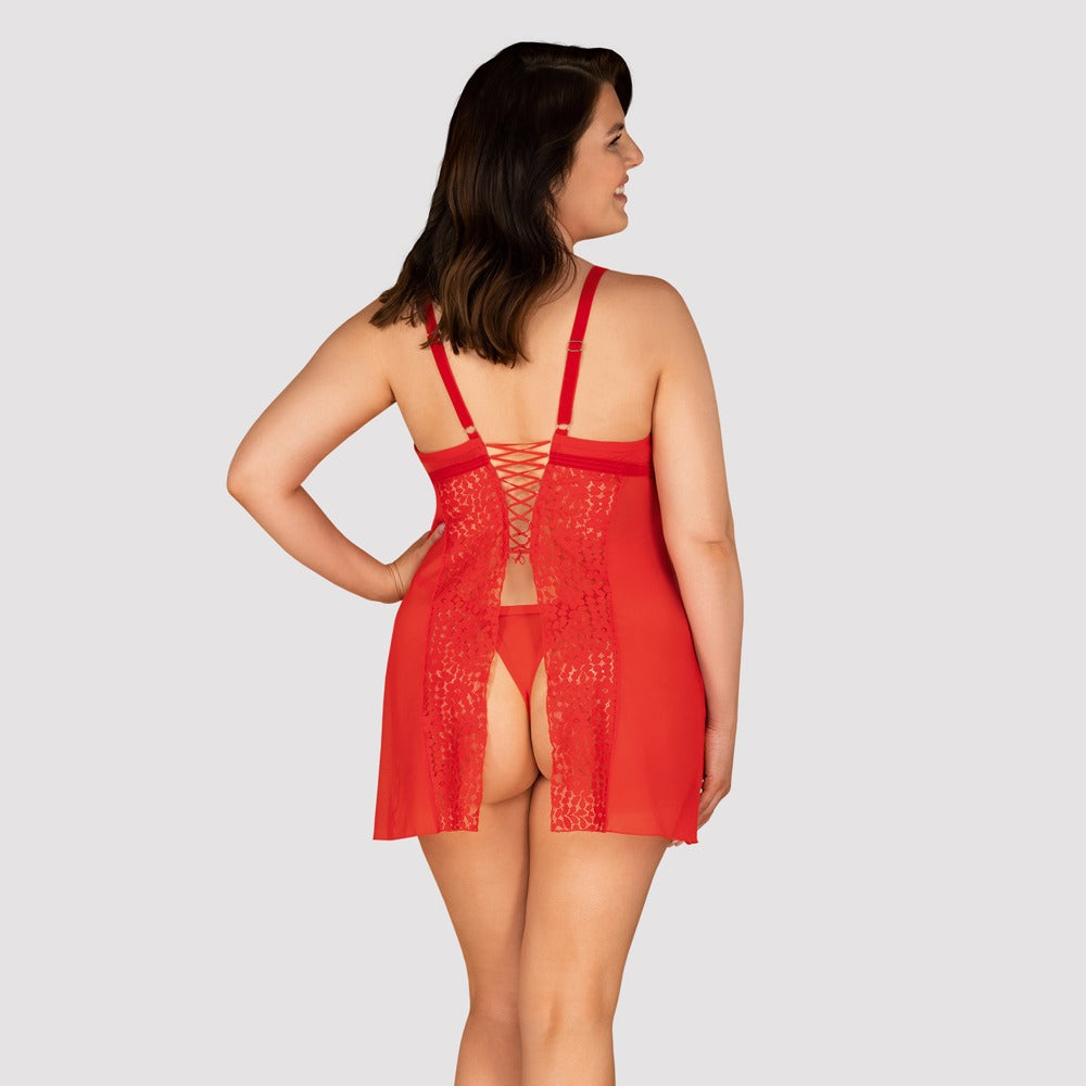 OBS Dress 6XL/7XL Obsessive - Chemise Rojo con Encaje