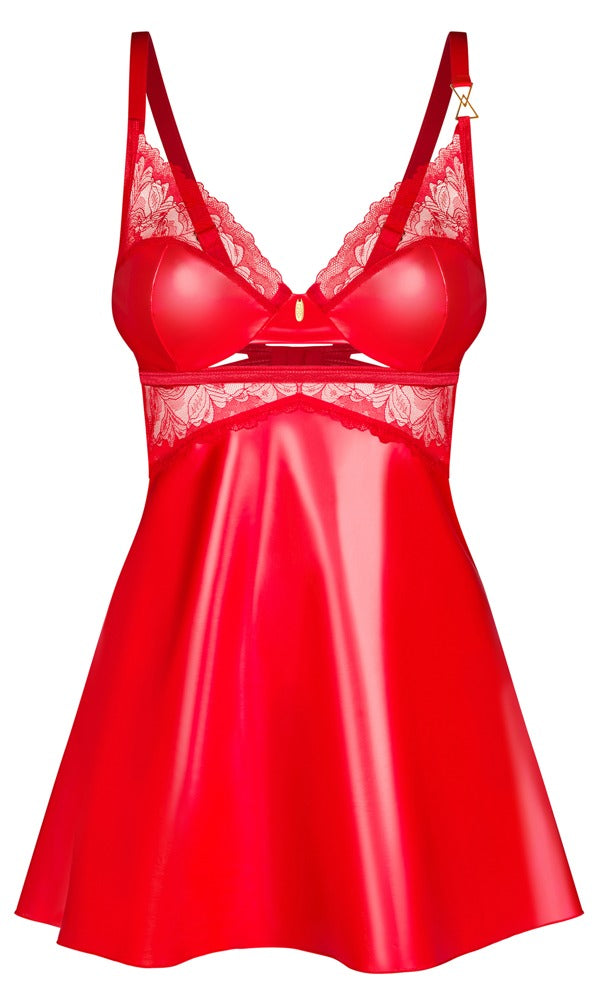OBS Chemise S/M - Camisón Sensual Rojo con Encaje Floral