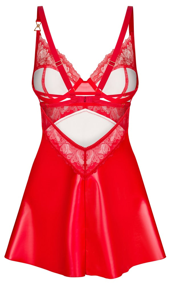 OBS Chemise S/M - Camisón Sensual Rojo con Encaje Floral